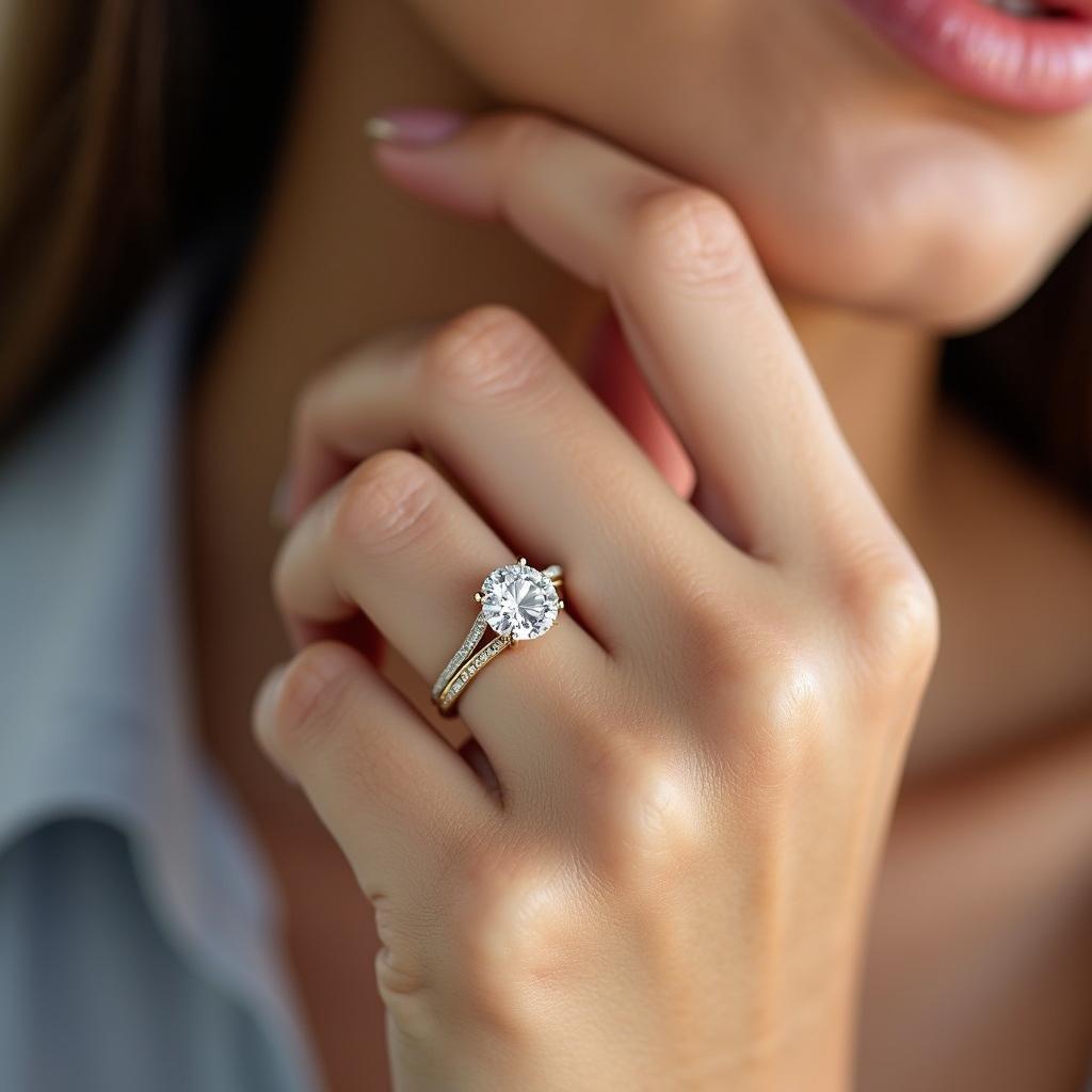 Nhan vang 18k dinh kim cuong Moissanite sang trong lap lanh quy phai